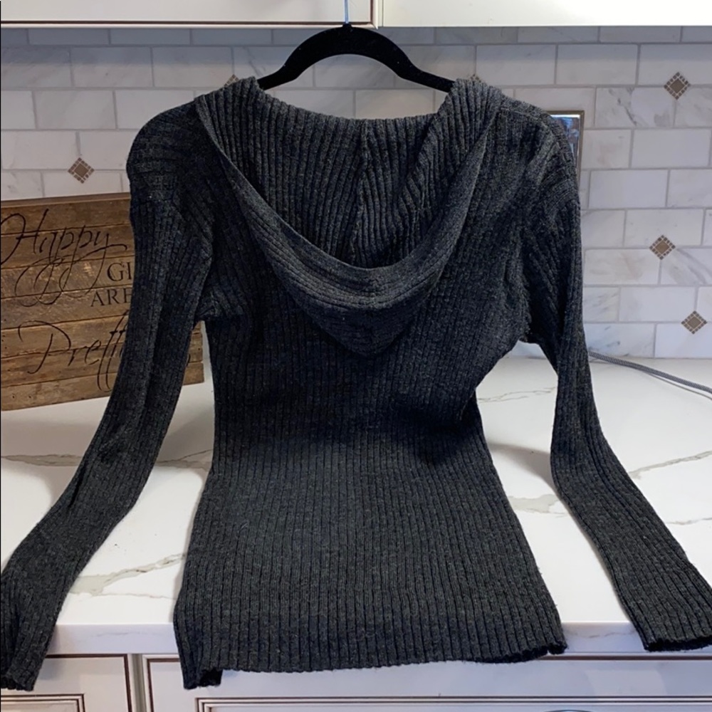 FREE PEOPLE GREY ZIP LONG TO HIP SWEATER W HOODIE - Picture 5 of 7